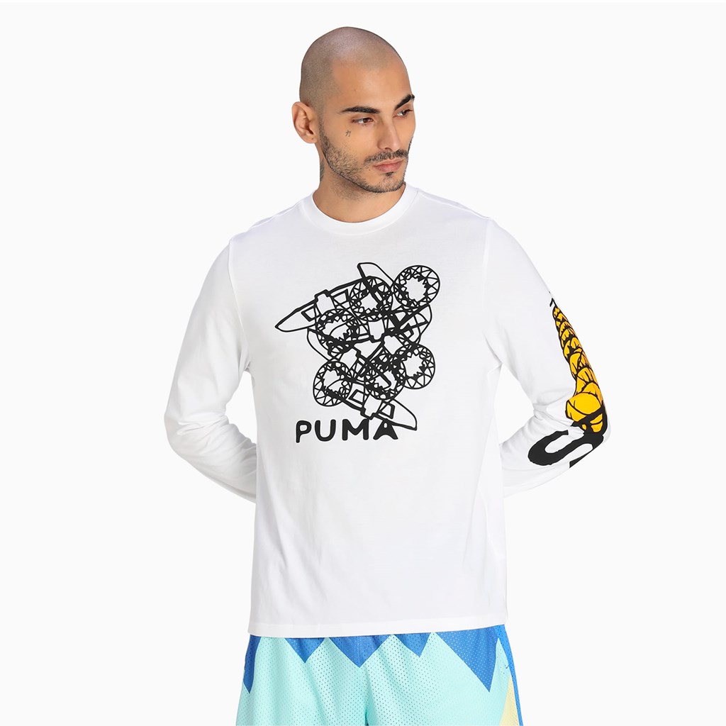 Puma 4th Quarter Long Sleeve Løbe T-shirt Herre Hvide | 598320HKQ