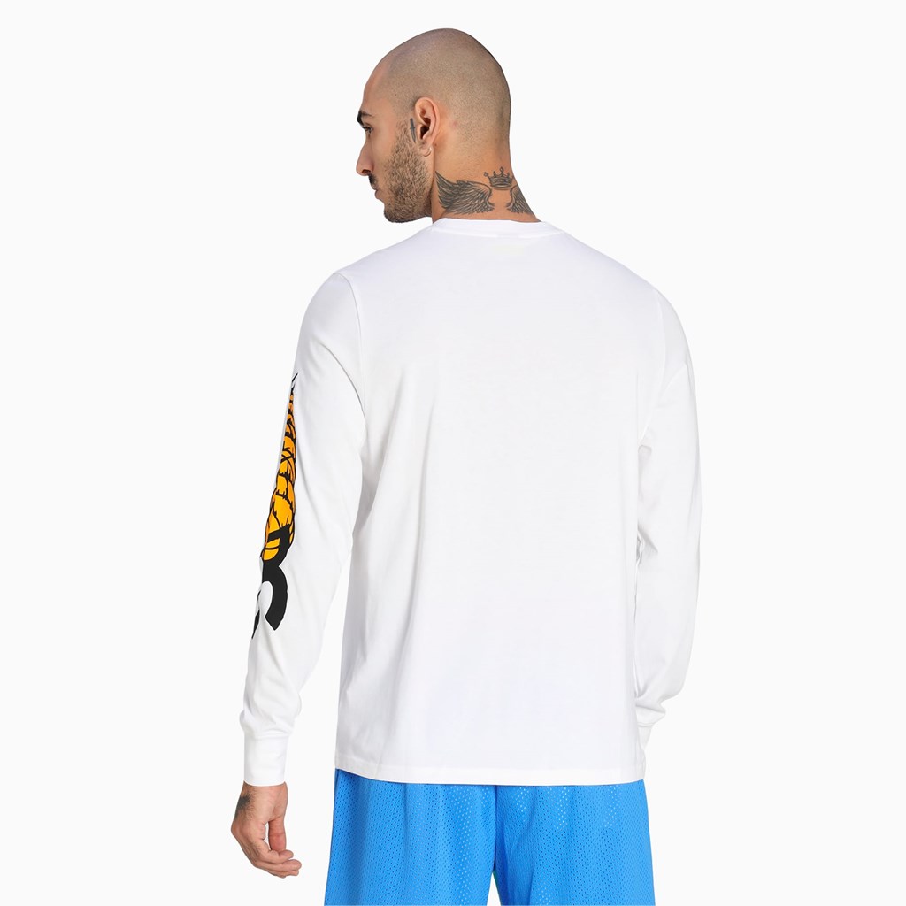 Puma 4th Quarter Long Sleeve Løbe T-shirt Herre Hvide | 598320HKQ