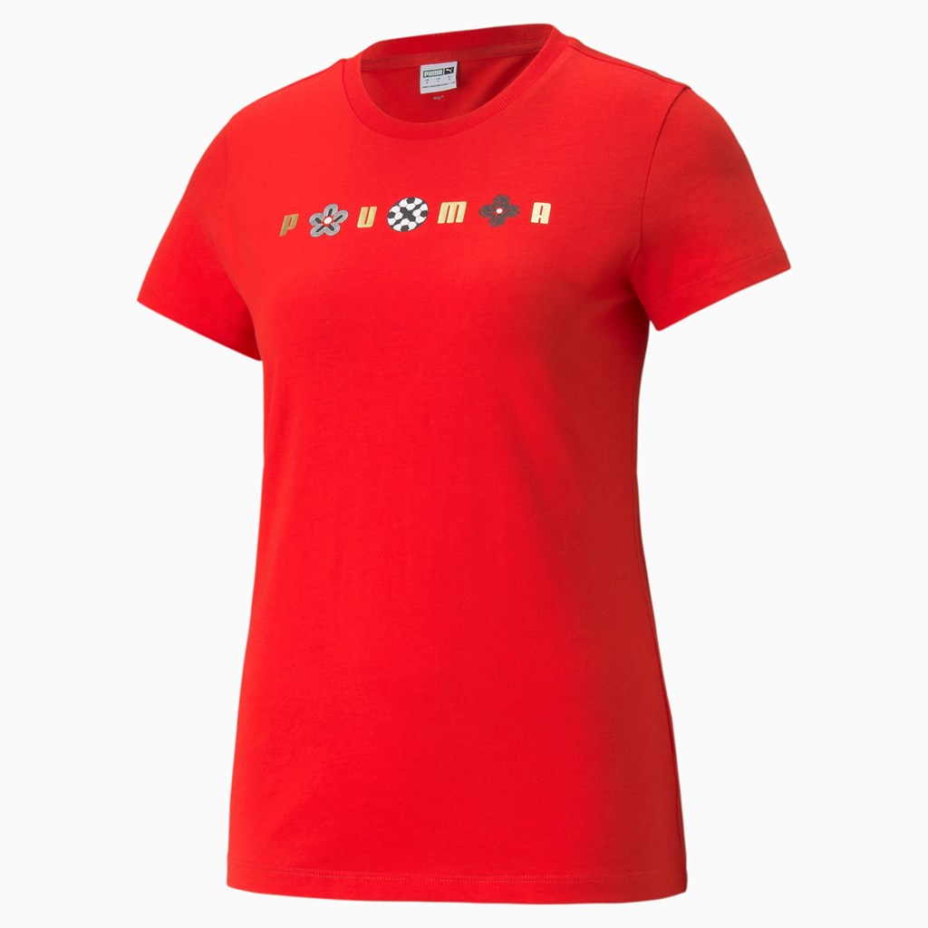 Puma AS Graphic Løbe T-shirt Dame Rød | 730524GBS