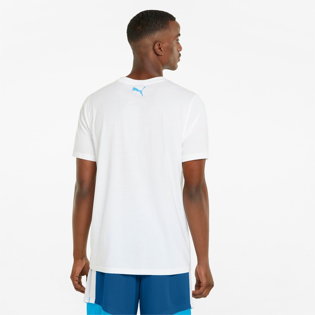 Puma All Tournament Basketball Løbe T-shirt Herre Hvide Blå | 157034NZD