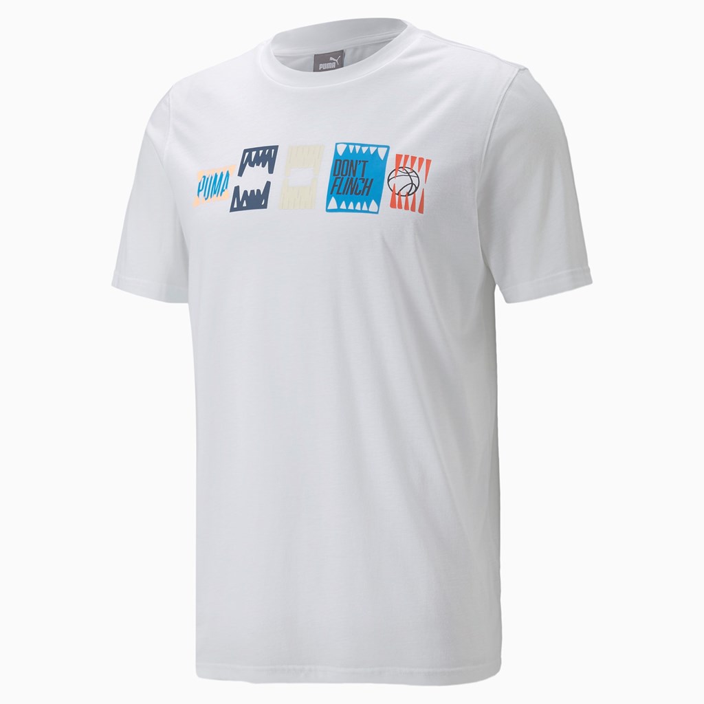 Puma All Tournament Basketball Løbe T-shirt Herre Hvide Blå | 157034NZD