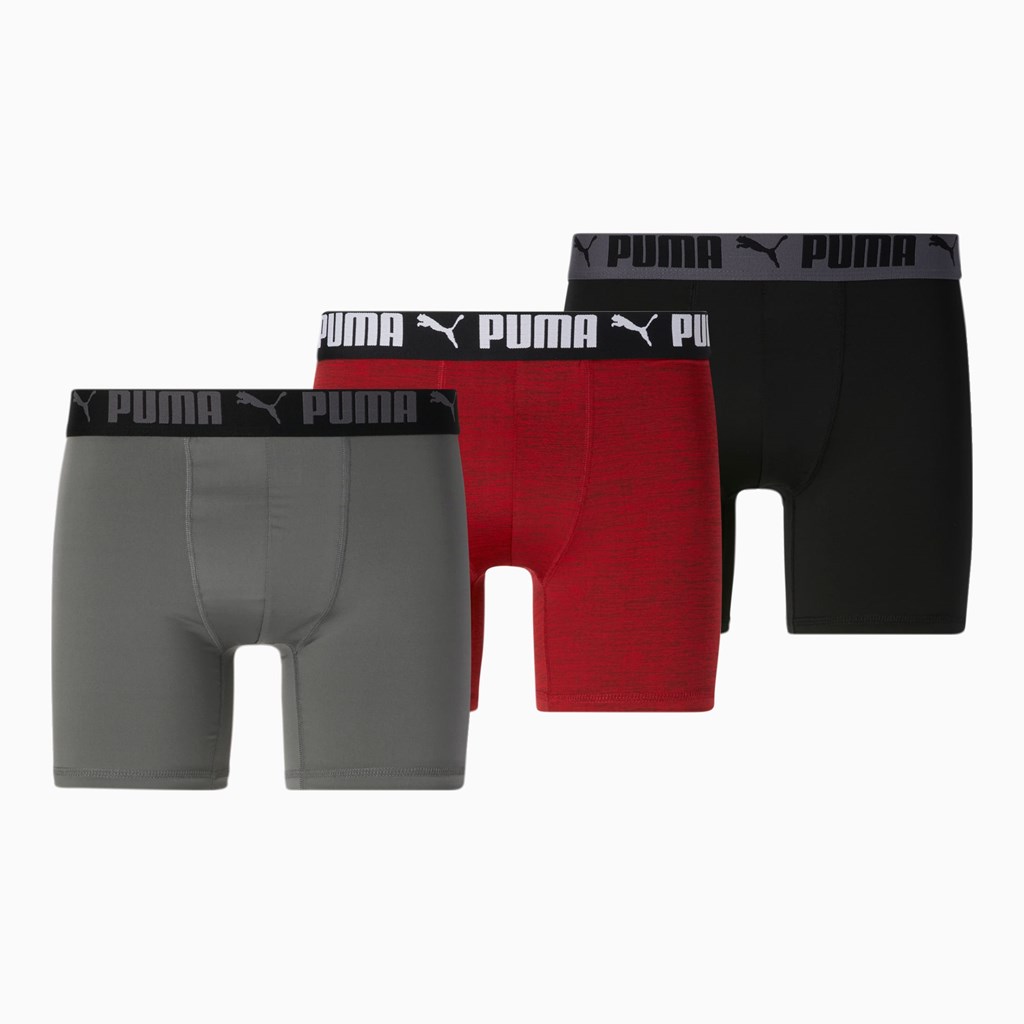 Puma Atletiske Boxer Briefs [3 Pack] Briefs Herre Rød Grå | 524789TGA