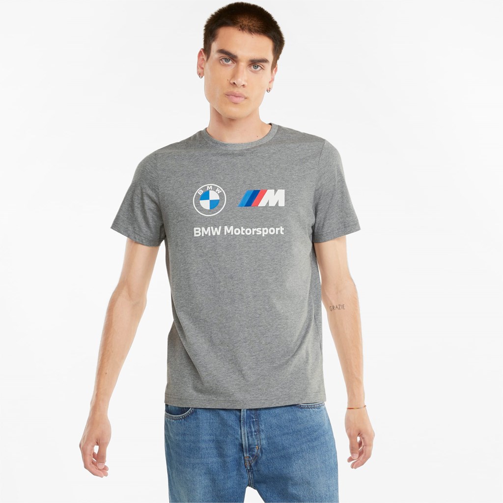 Puma BMW M Motorsport Essentials Logo Løbe T-shirt Herre Medium Gray Heather | 384765RBK