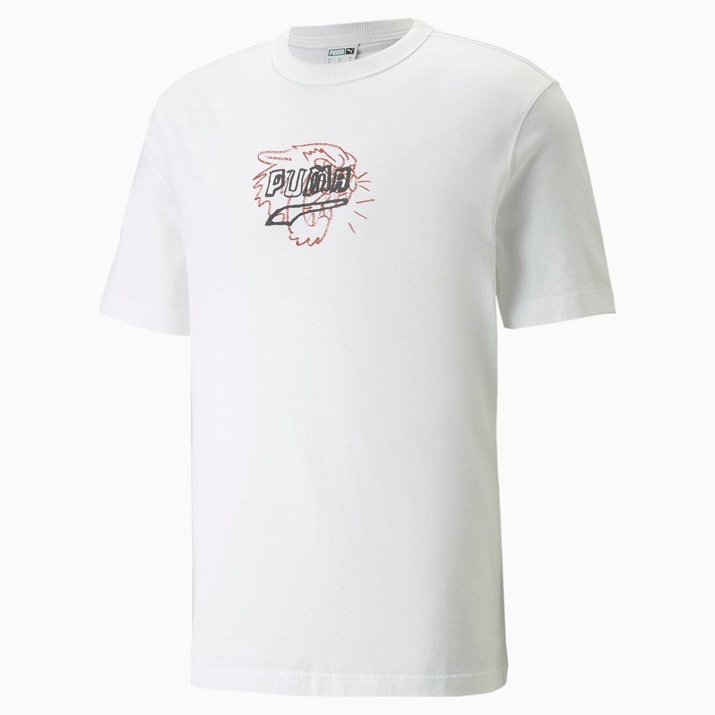 Puma BTL Graphic Løbe T-shirt Herre Hvide | 798263ODP