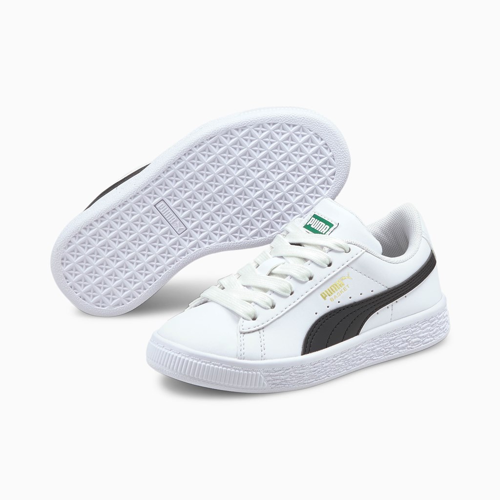 Puma Basket Classic XXI Little Sneakers Drenge Hvide Sort | 472106UVK