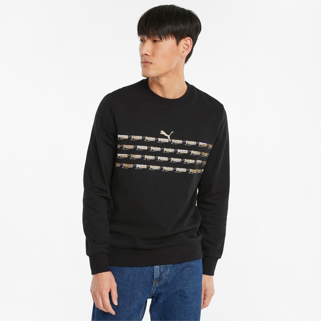 Puma CG Graphic French Terry Crew Neck Sweatshirt Herre Sort Guld | HG4168270