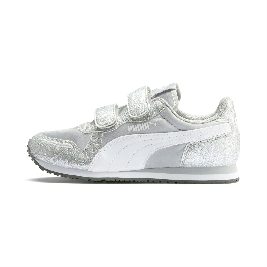 Puma Cabana Racer Glitz Ac Ps Sneakers Pige Sølv Hvide | ON1942075