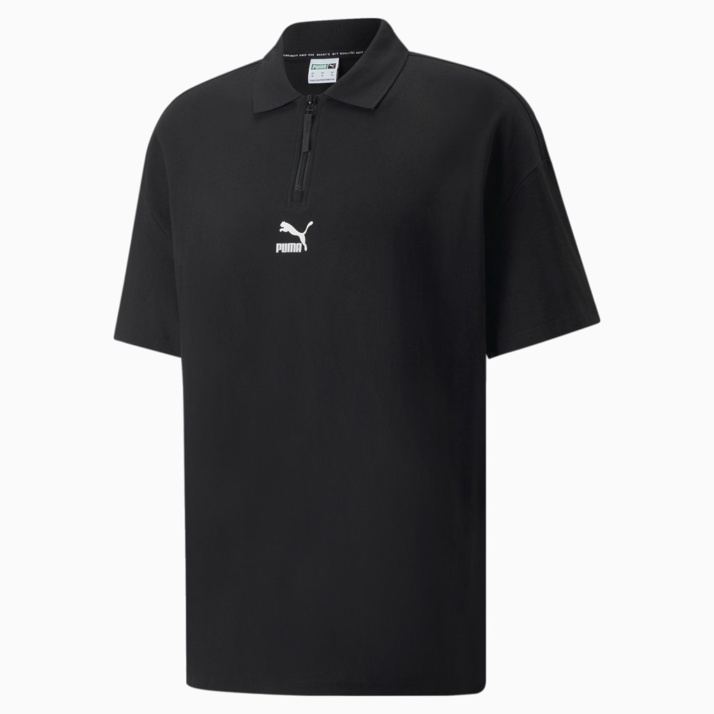 Puma Classics Boxy Zip Polo Shirt Herre Sort | 836059CRW