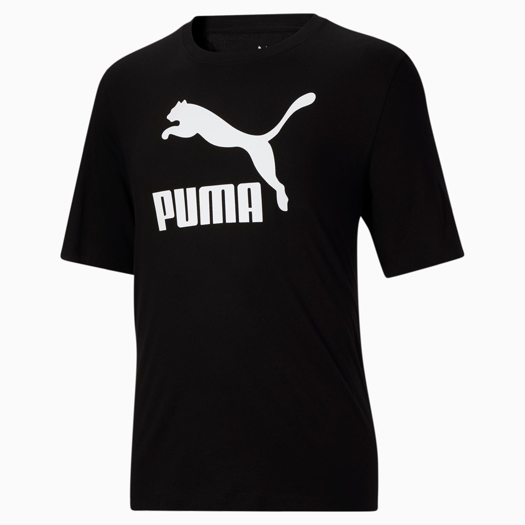 Puma Classics Logo BT Løbe T-shirt Herre Sort Hvide | 532491SAH