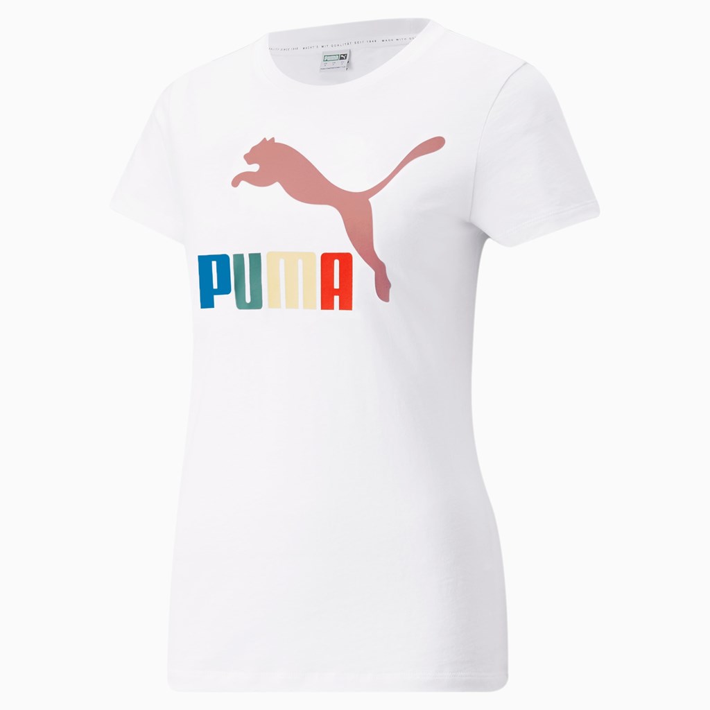 Puma Classics Logo Interest Løbe T-shirt Dame Hvide | 390675NWF