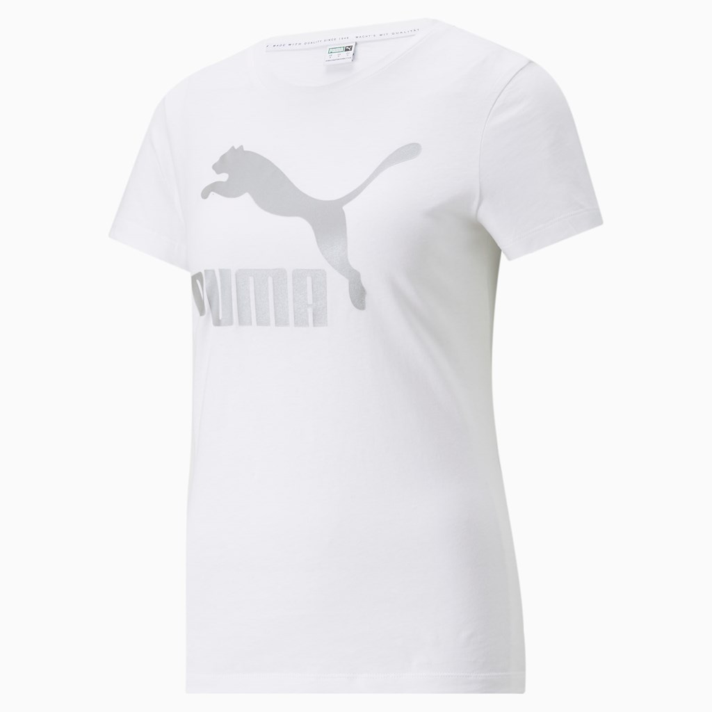 Puma Classics Logo Løbe T-shirt Dame Hvide Sølv | 673529HWK