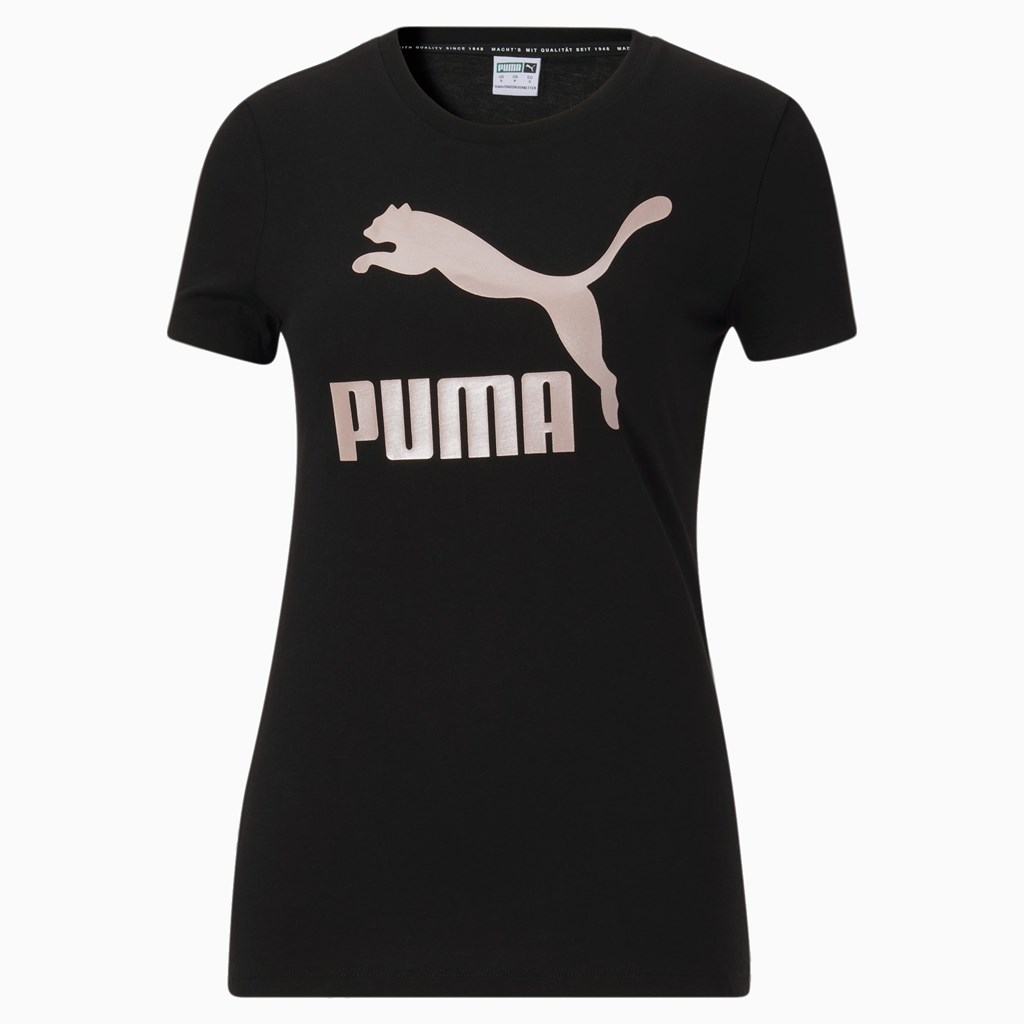 Puma Classics Logo Løbe T-shirt Dame Sort Lyserød Guld | 174293CWM