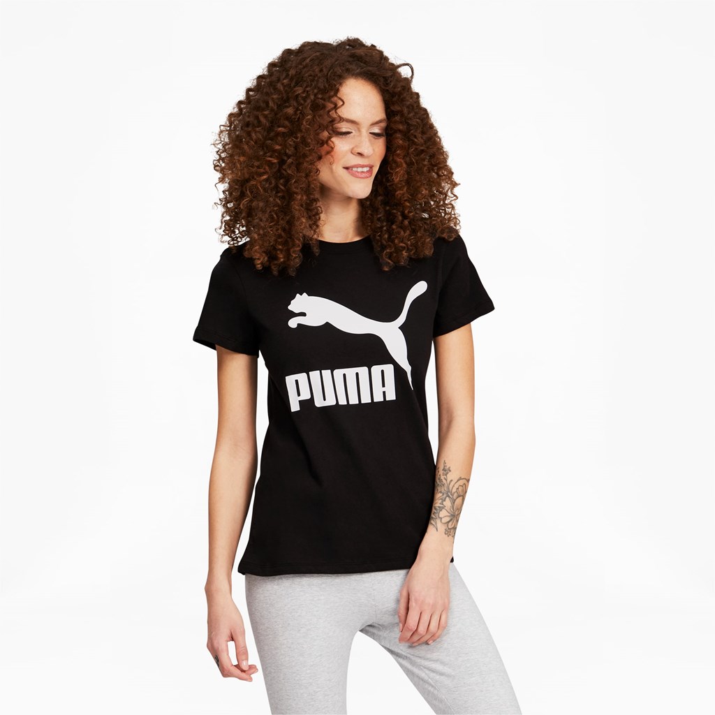 Puma Classics Logo Løbe T-shirt Dame Sort | 249761HVG