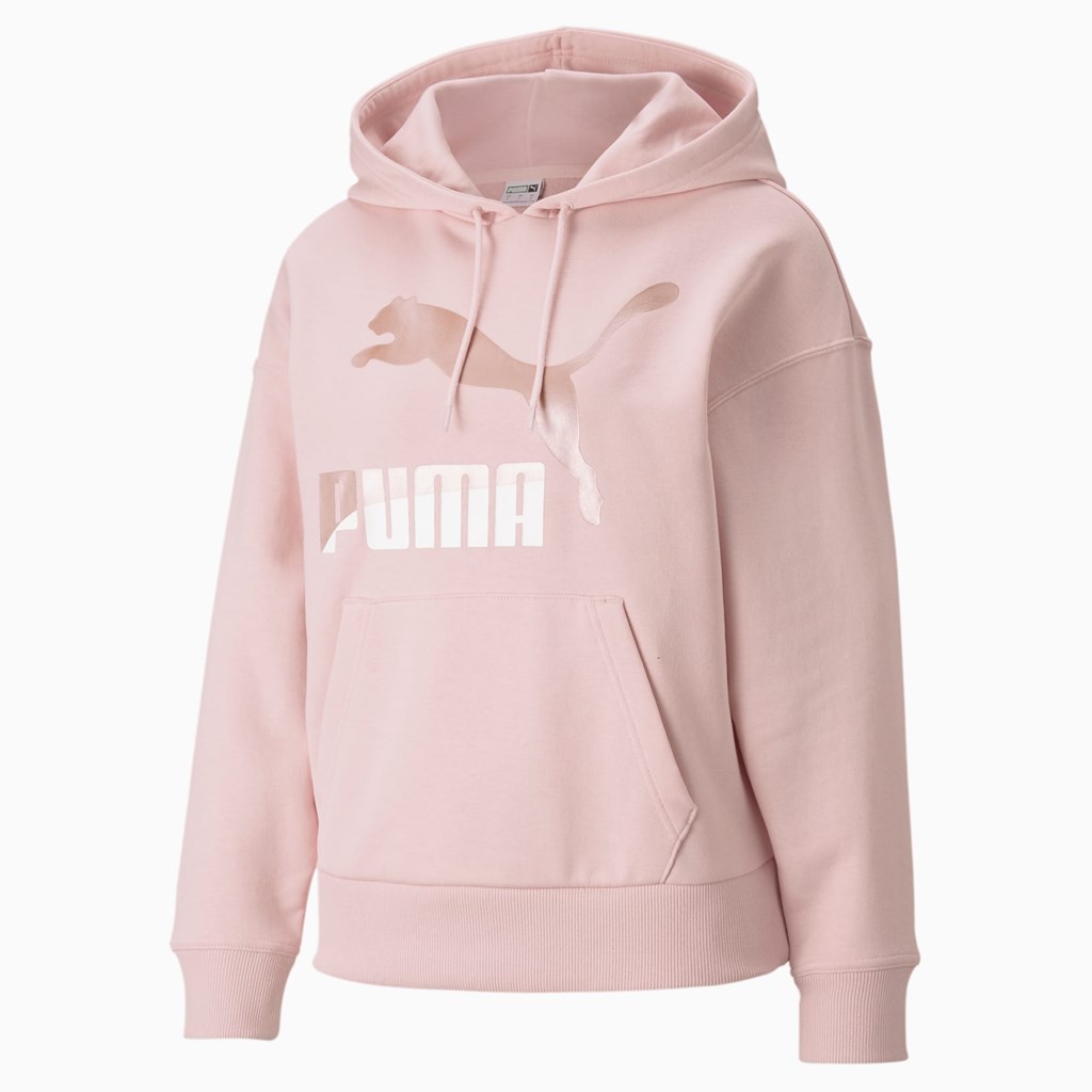 Puma Classics Logo PL Hættetrøje Dame Lotus / Pearl | 183692ILH