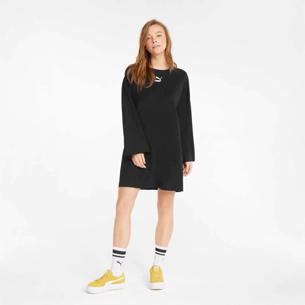 Puma Classics Long Sleeve Tee Kjole Dame Sort | 368072GPZ