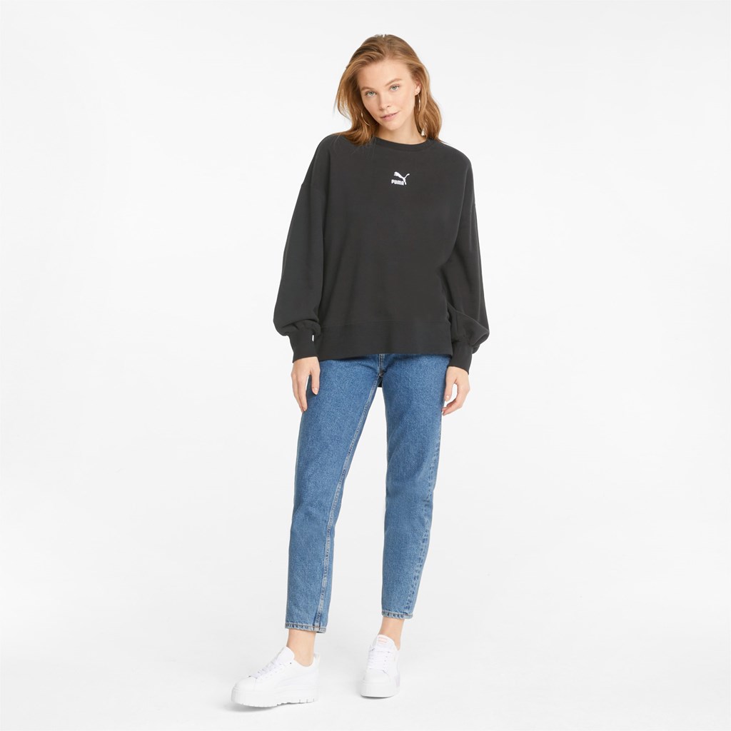 Puma Classics Oversized Crew Sweatshirt Dame Sort | ZM0275814