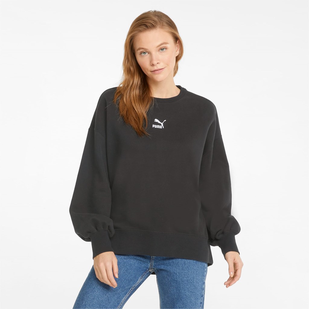 Puma Classics Oversized Crew Sweatshirt Dame Sort | ZM0275814