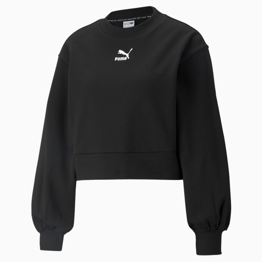 Puma Classics Puff Sleeve Crew Neck Sweatshirt Dame Sort | KG8417209