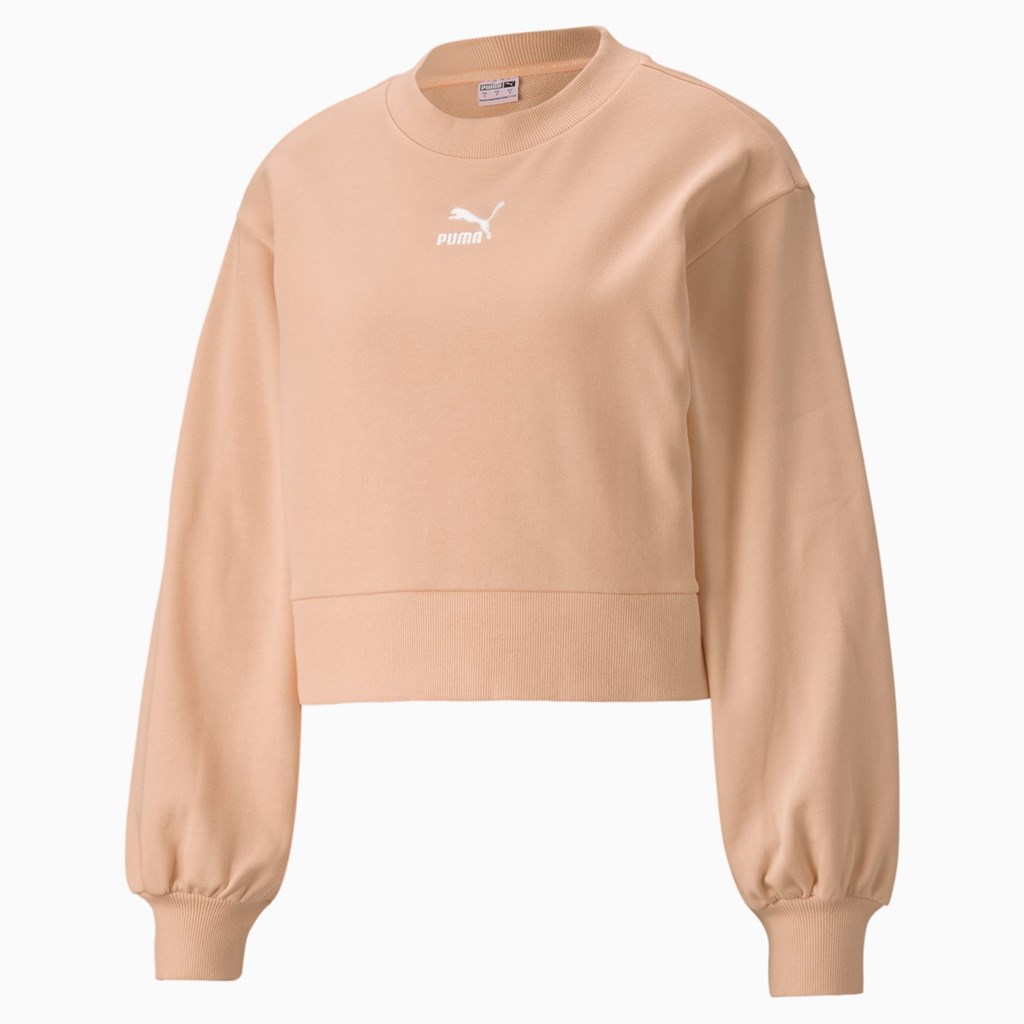 Puma Classics Puff Sleeve Crew Neck Sweatshirt Dame Peach Parfait | RQ9108624