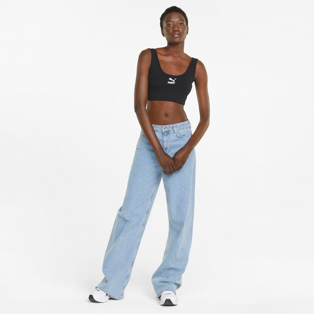 Puma Classics Ribbed Crop Toppe Dame Sort | GK2973815