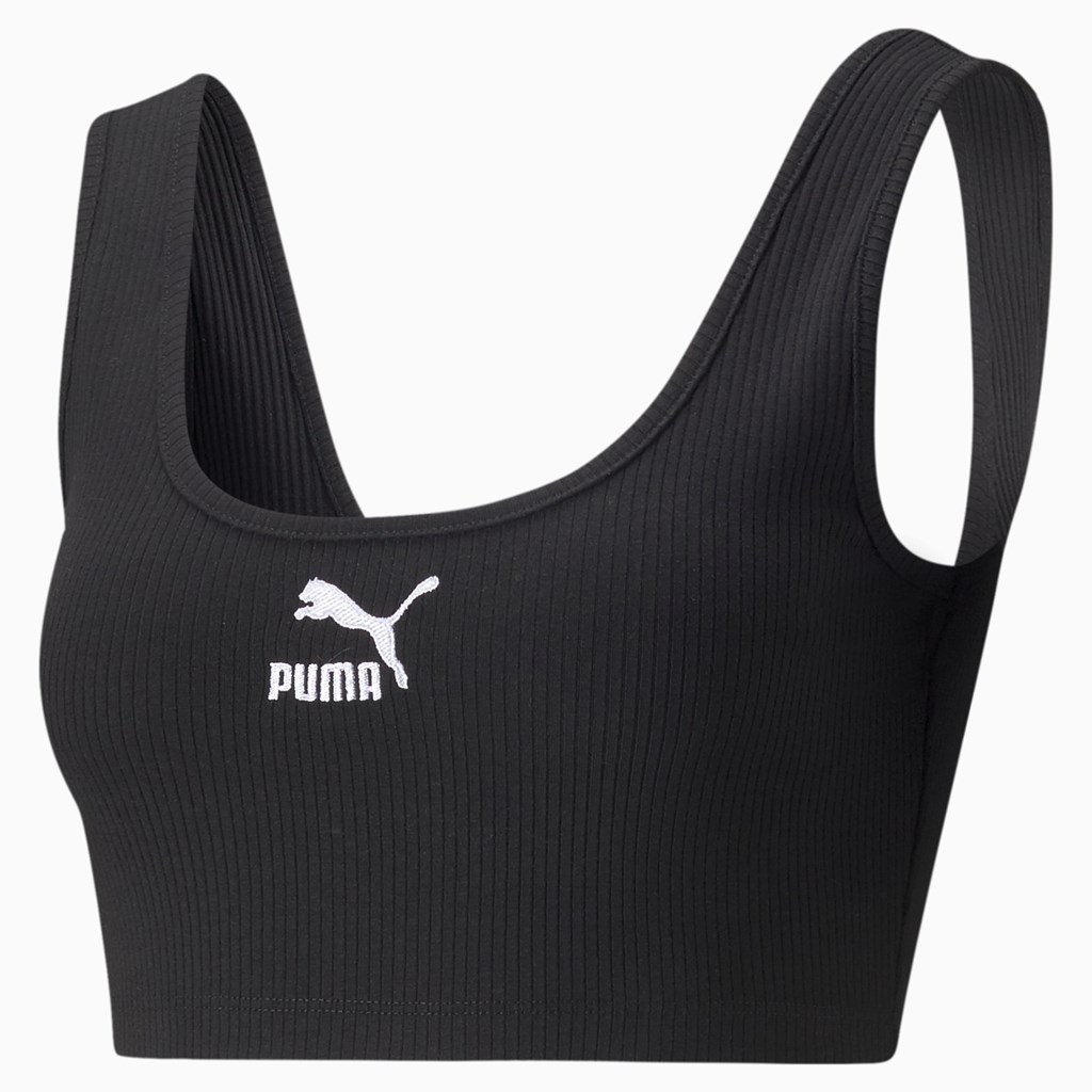 Puma Classics Ribbed Crop Toppe Dame Sort | GK2973815