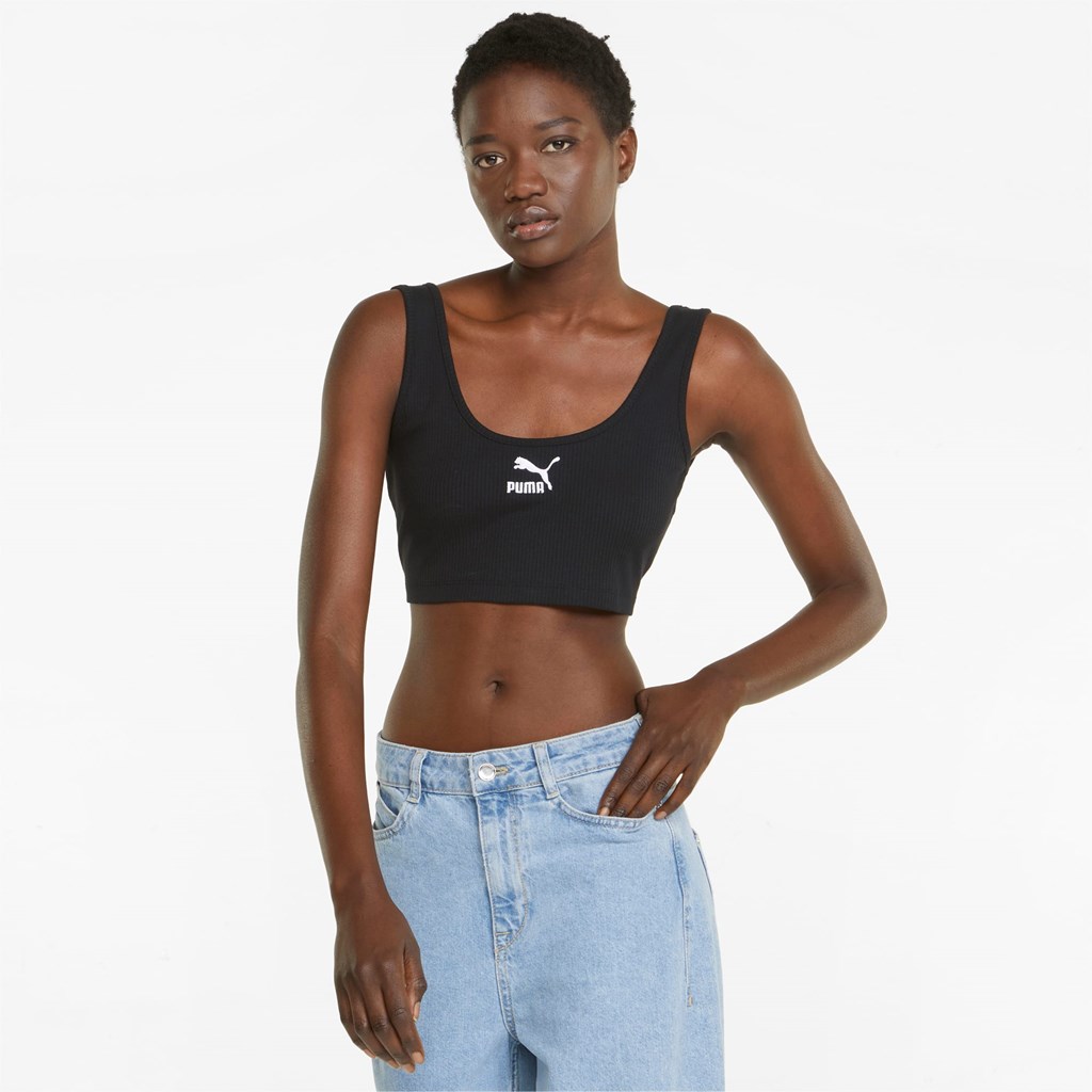 Puma Classics Ribbed Crop Toppe Dame Sort | GK2973815