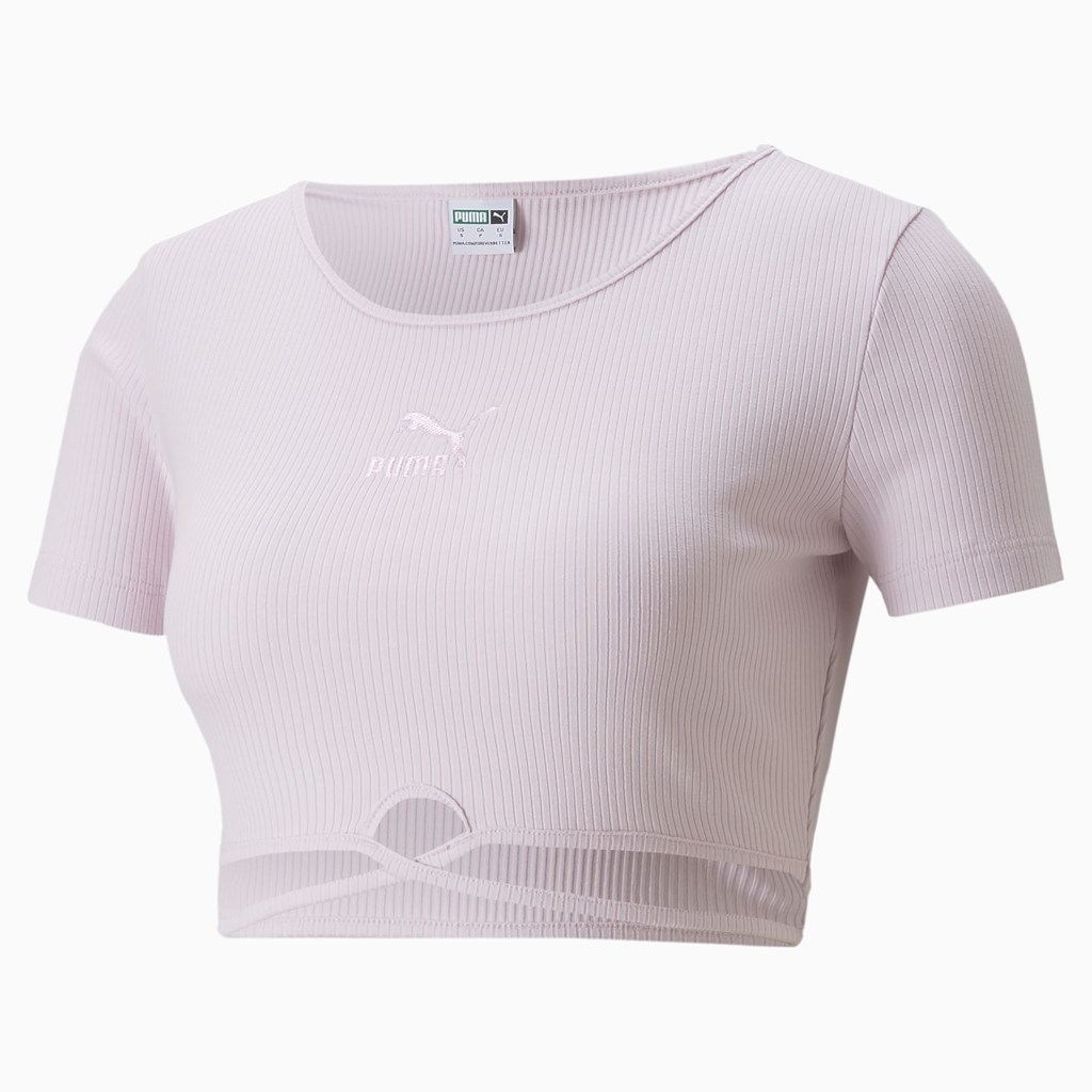 Puma Classics Ribbed Løbe T-shirt Dame Lavendel | 561482QGC