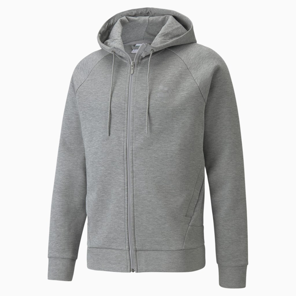 Puma Classics Tech Full-Zip Hættetrøje Herre Medium Gray Heather | 984072DNF