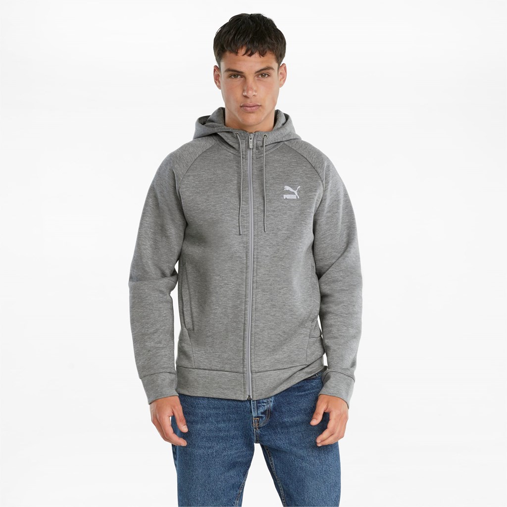 Puma Classics Tech Full-Zip Hættetrøje Herre Medium Gray Heather | 984072DNF