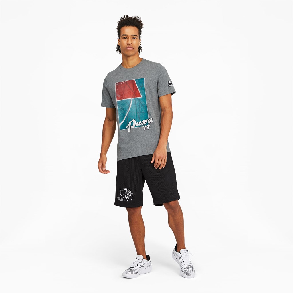 Puma Clutch Kort Sleeve Basketball Løbe T-shirt Herre Medium Gray Heather | 650871HDA