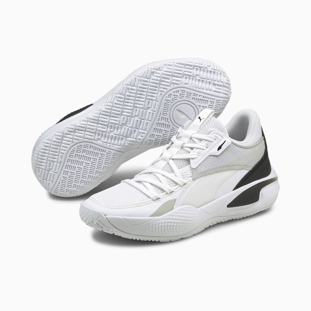 Puma Court Rider Basketball Sko Herre Hvide Sort | 105862DAG