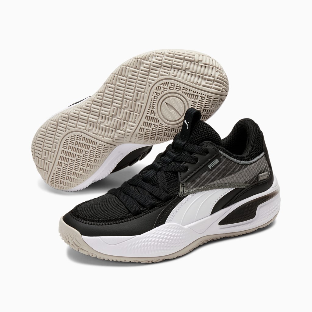 Puma Court Rider JR Basketball Sko Pige Sort Hvide | 268407ZAG