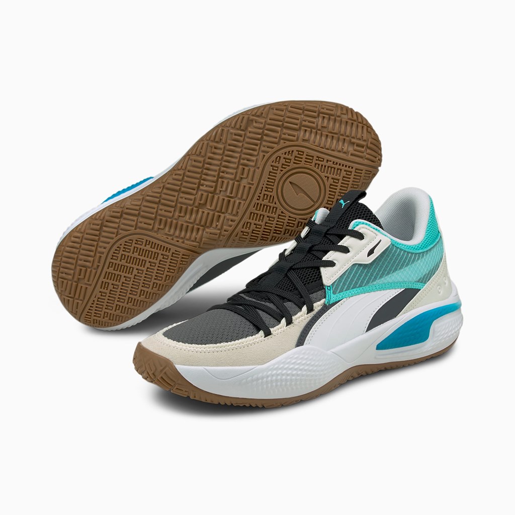 Puma Court Rider Summer Days Basketball Sko Herre Ebony / Elektro Aqua | 017425CZI