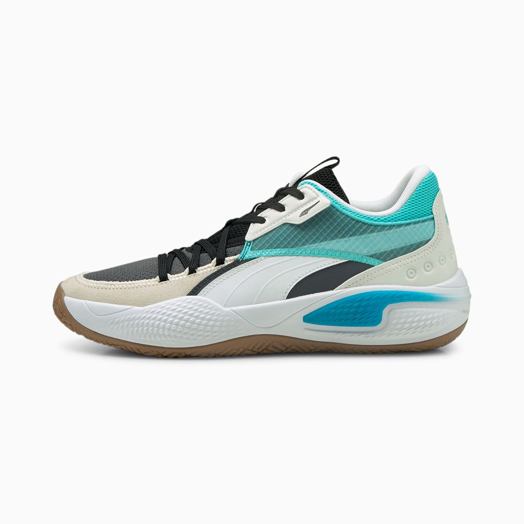 Puma Court Rider Summer Days Basketball Sko Dame Ebony / Elektro Aqua | 518072SXZ