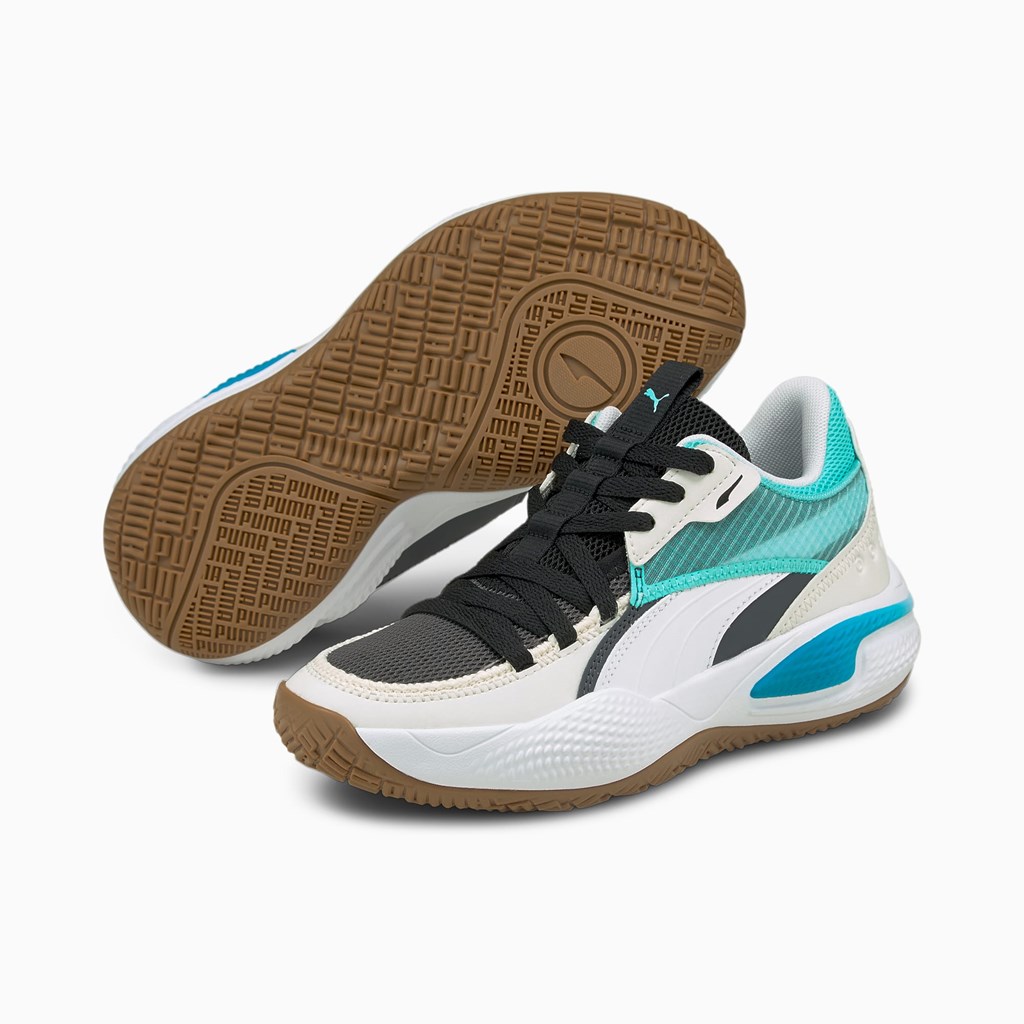 Puma Court Rider Summer Days JR Basketball Sko Drenge Ebony / Elektro Aqua | 285974CLW