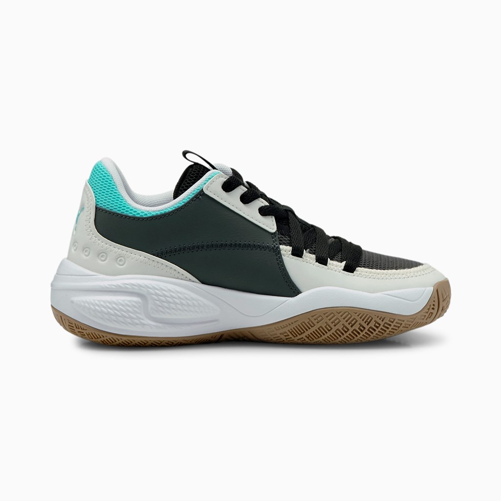 Puma Court Rider Summer Days JR Basketball Sko Drenge Ebony / Elektro Aqua | 285974CLW