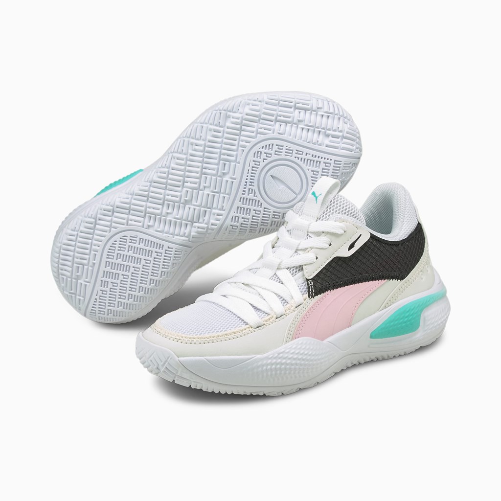 Puma Court Rider Summer Days JR Basketball Sko Drenge Hvide Lyserød | 750643KIP