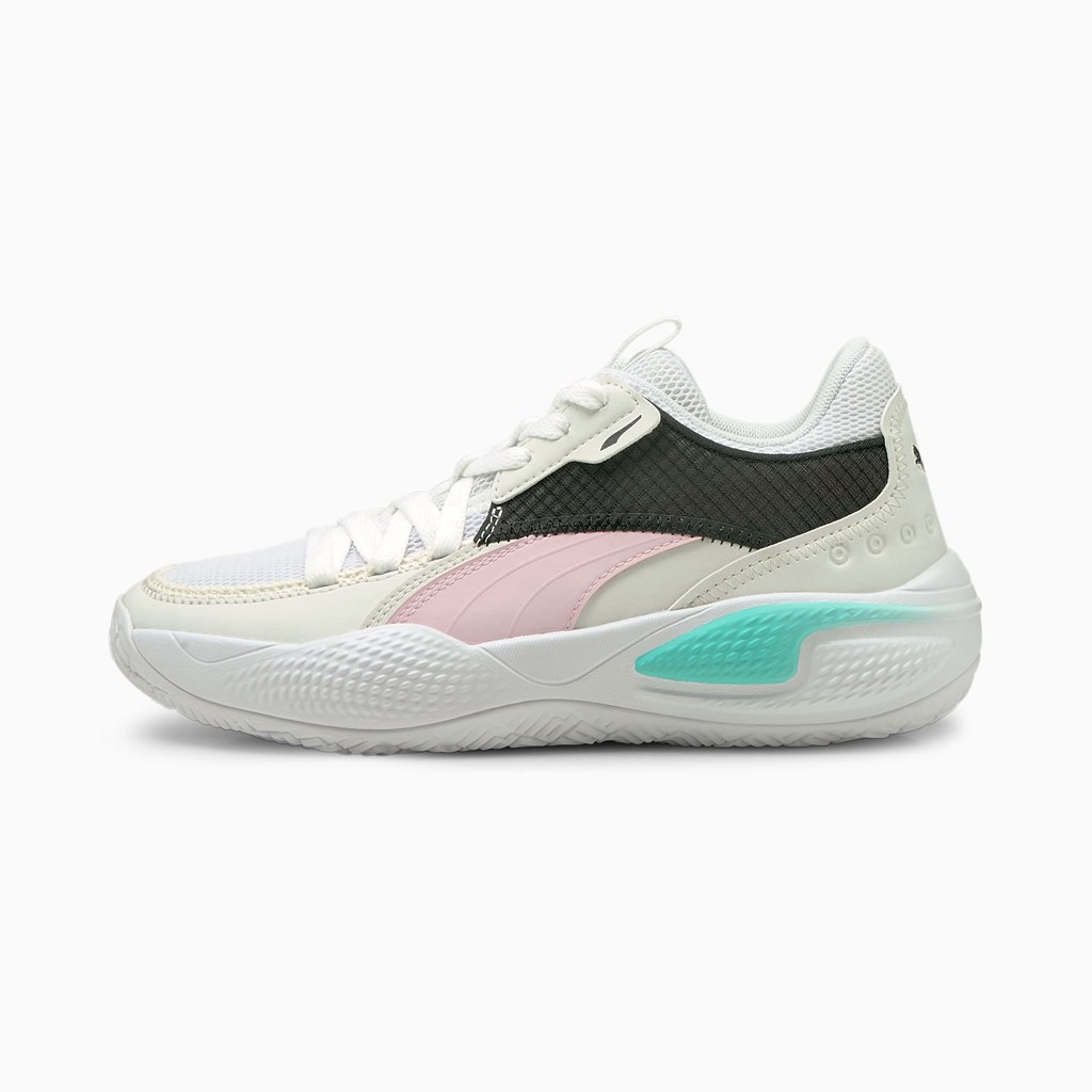 Puma Court Rider Summer Days JR Basketball Sko Drenge Hvide Lyserød | 750643KIP