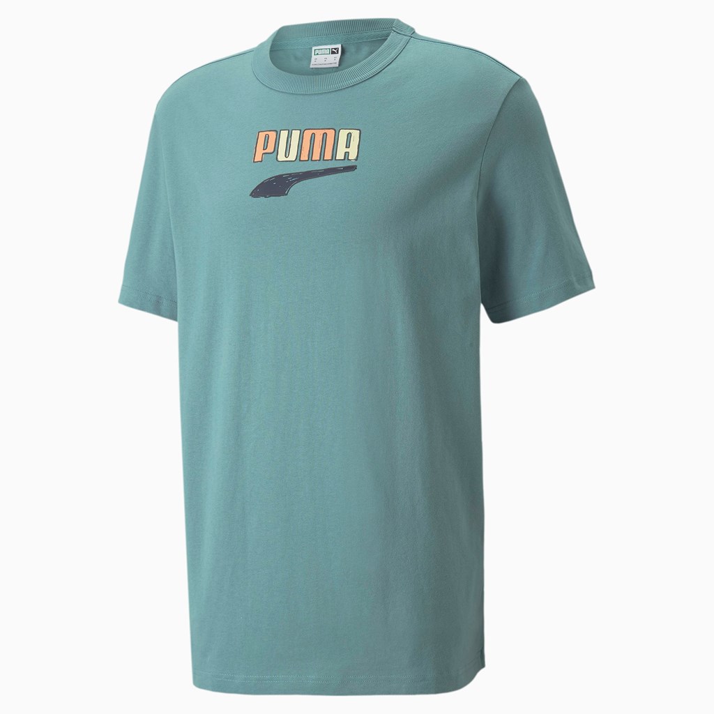 Puma Downtown Logo Crew Neck Løbe T-shirt Herre Blå | 901758LMU