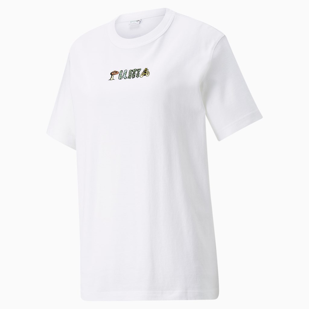 Puma Downtown Relaxed Graphic Løbe T-shirt Dame Hvide | 219463RUS