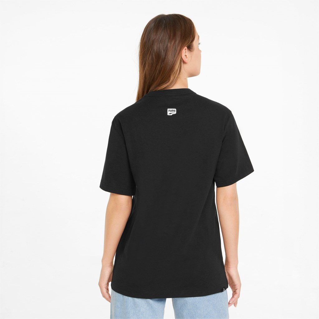 Puma Downtown Relaxed Graphic Løbe T-shirt Dame Sort | 752346ZFL