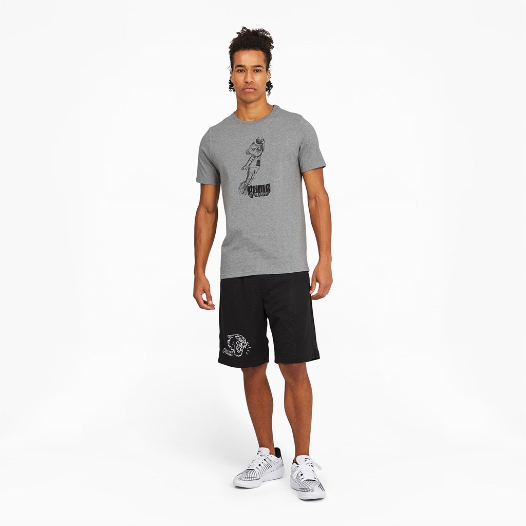 Puma Dylan Kort Sleeve Basketball Løbe T-shirt Herre Medium Gray Heather | 384296OHN