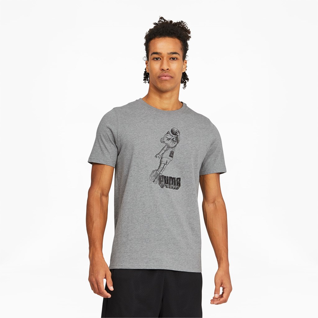 Puma Dylan Kort Sleeve Basketball Løbe T-shirt Herre Medium Gray Heather | 384296OHN