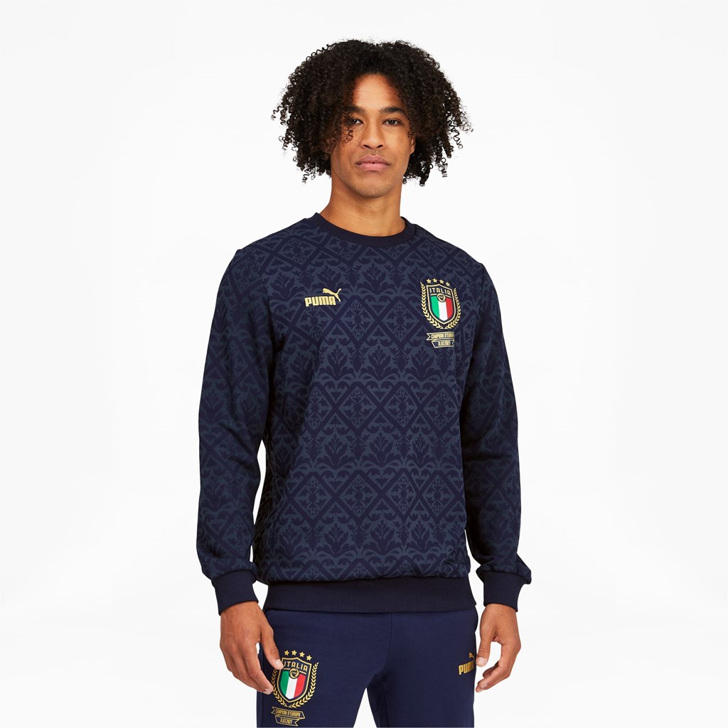 Puma FIGC Graphic Winner Soccer Sweatshirt Herre Spellbound / Peacoat | ZY1850963