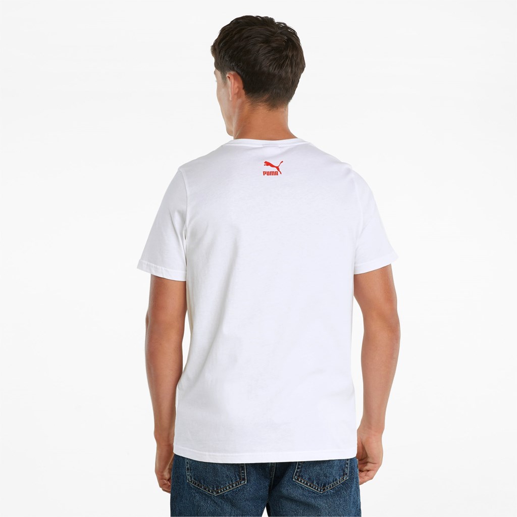 Puma Graphic Box Logo Play Løbe T-shirt Herre Hvide | 324018JRU