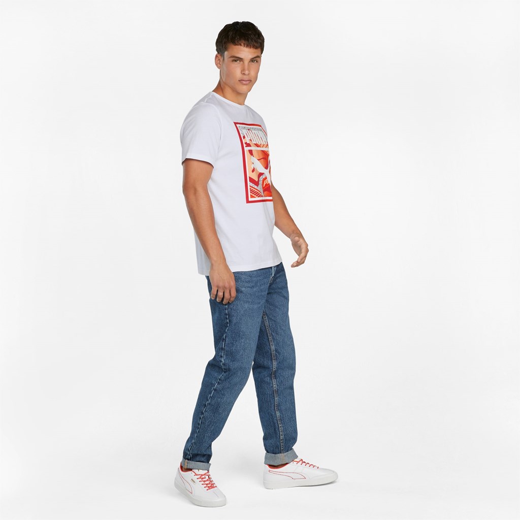 Puma Graphic Box Logo Play Løbe T-shirt Herre Hvide | 324018JRU