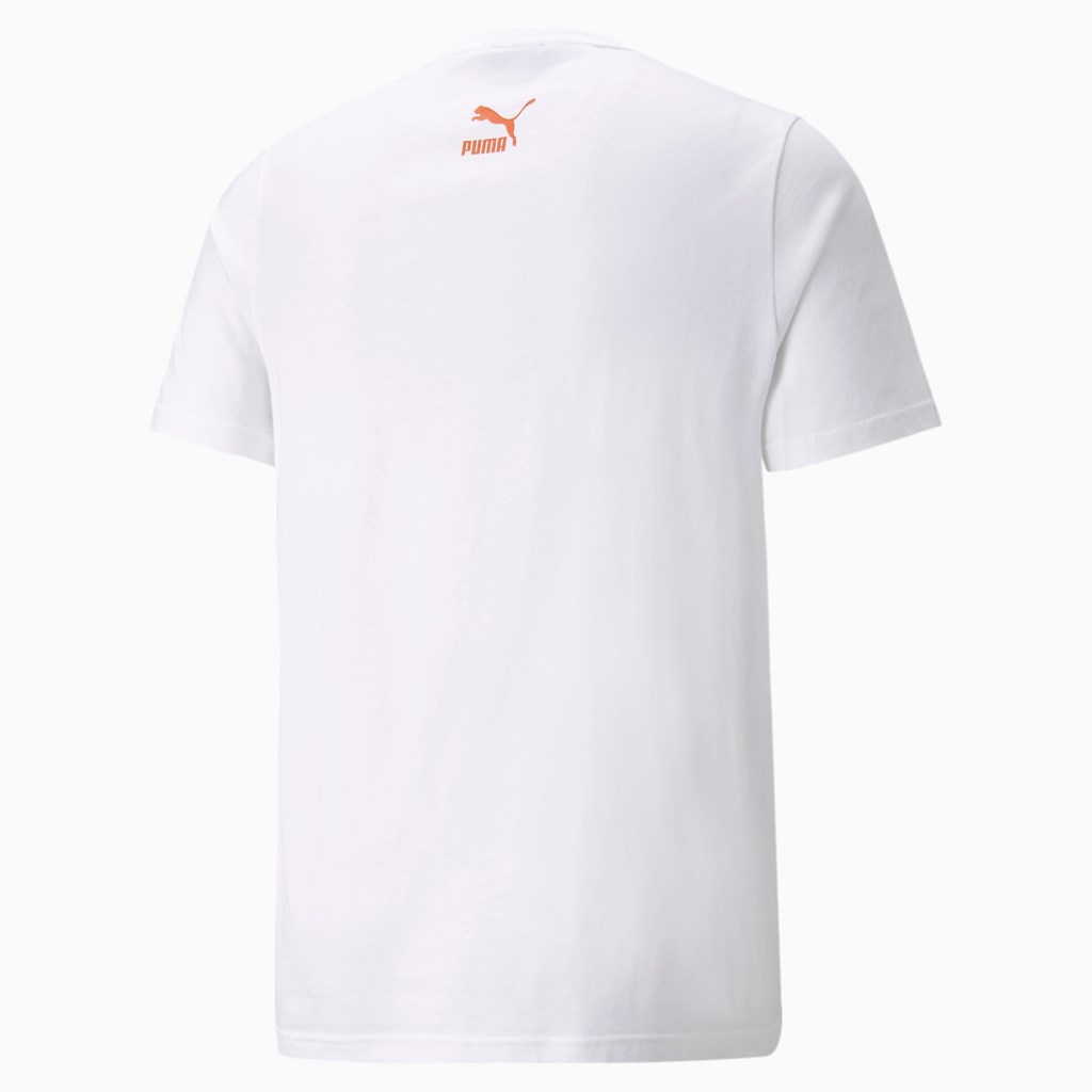 Puma Graphic Box Logo Play Løbe T-shirt Herre Hvide | 324018JRU