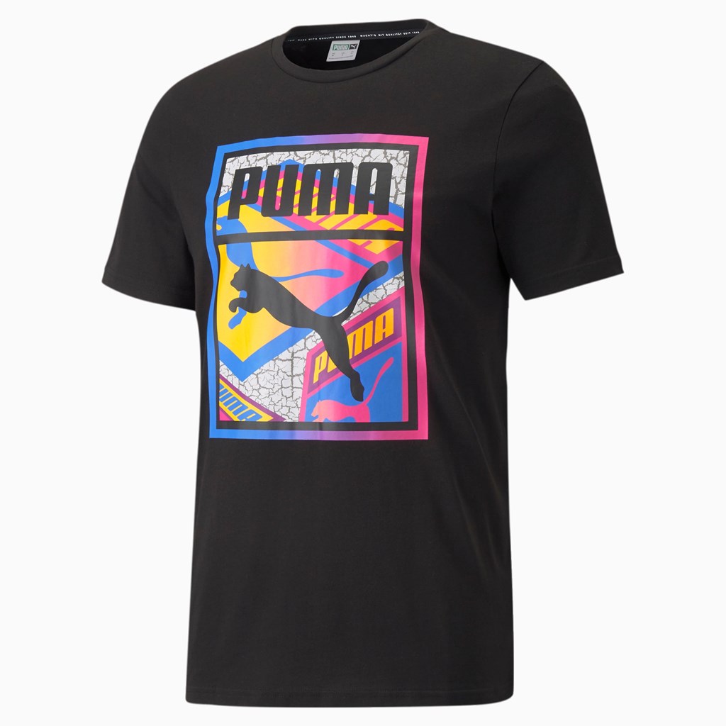 Puma Graphic Box Logo Play Løbe T-shirt Herre Sort | 609714PEN