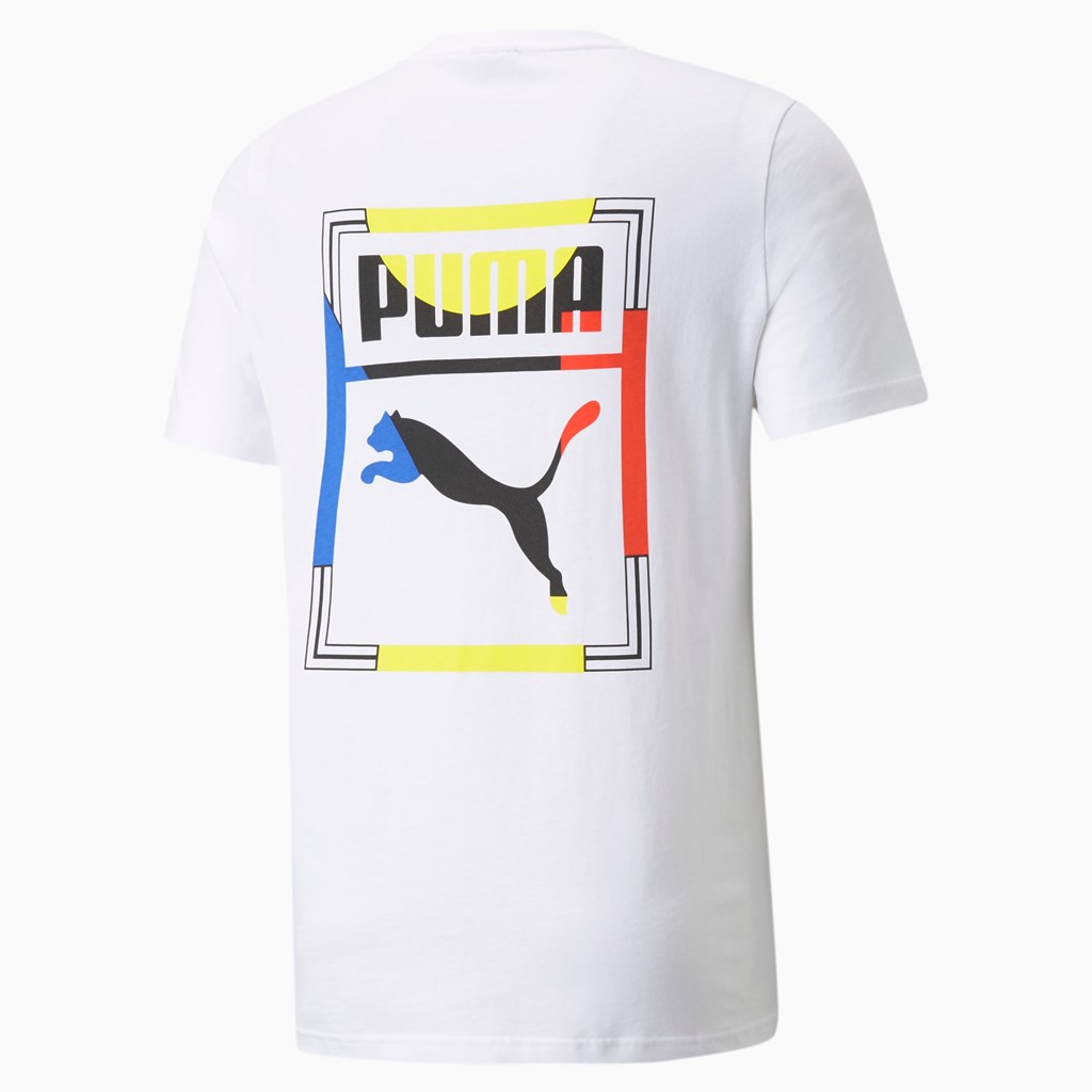 Puma Graphic Box Logo Play Løbe T-shirt Herre Hvide | 761952RVT