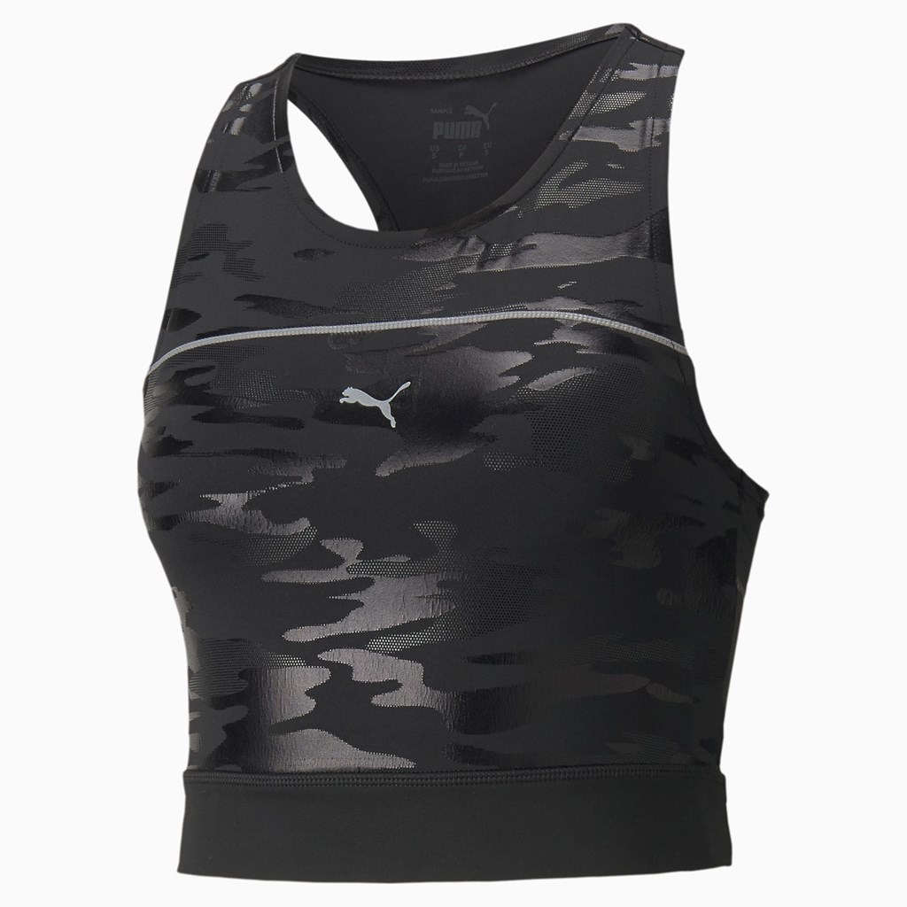 Puma High Shine Cropped Løbe Tank Tops Dame Sort | PG4107382